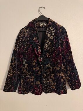 VTG Jo Hardin Dallas Floral Velvet Blazer Jacket Dark Cottagecore Boho 80s